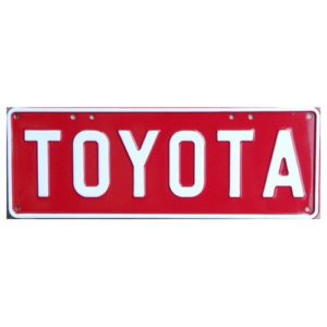 Novelty Number Plate - Toyota - White On Red