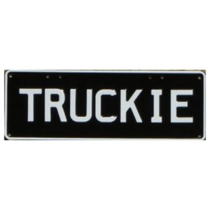 Novelty Number Plate - Truckie White On Black