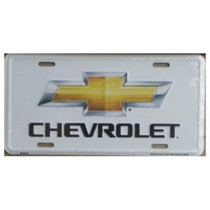 USA Novelty Number Plate - Chev Logo Gold On White