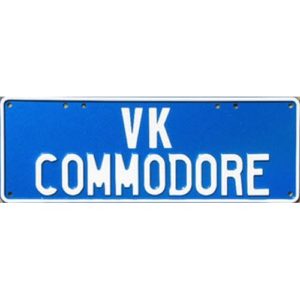Novelty Number Plate - Vk Commodore White On Blue