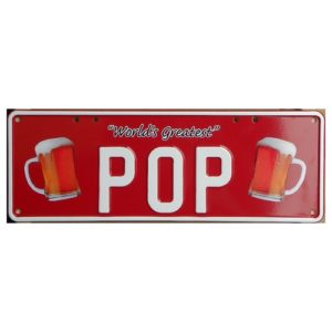 Novelty Number Plate - Worlds Greatest Pop - White On Red With Beermugs