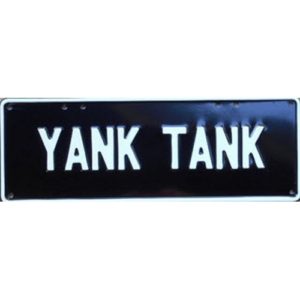 Novelty Number Plate - Yank Tank White On Black