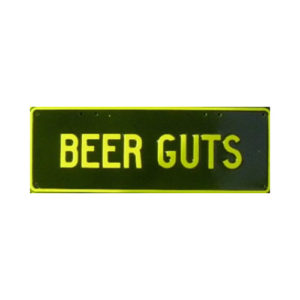 Novelty Number Plate - Beer Guts (Yellow on Black)