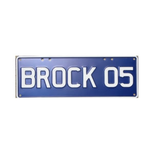Novelty Number Plate - Brock 05 - White on Blue