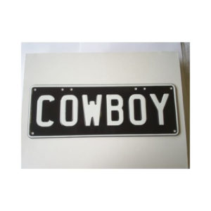 Novelty Number Plate - Cowboy - White On Black