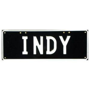Novelty Number Plate - Indy - White on Black
