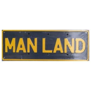 Novelty Number Plate - Man Land (Orange on Black)