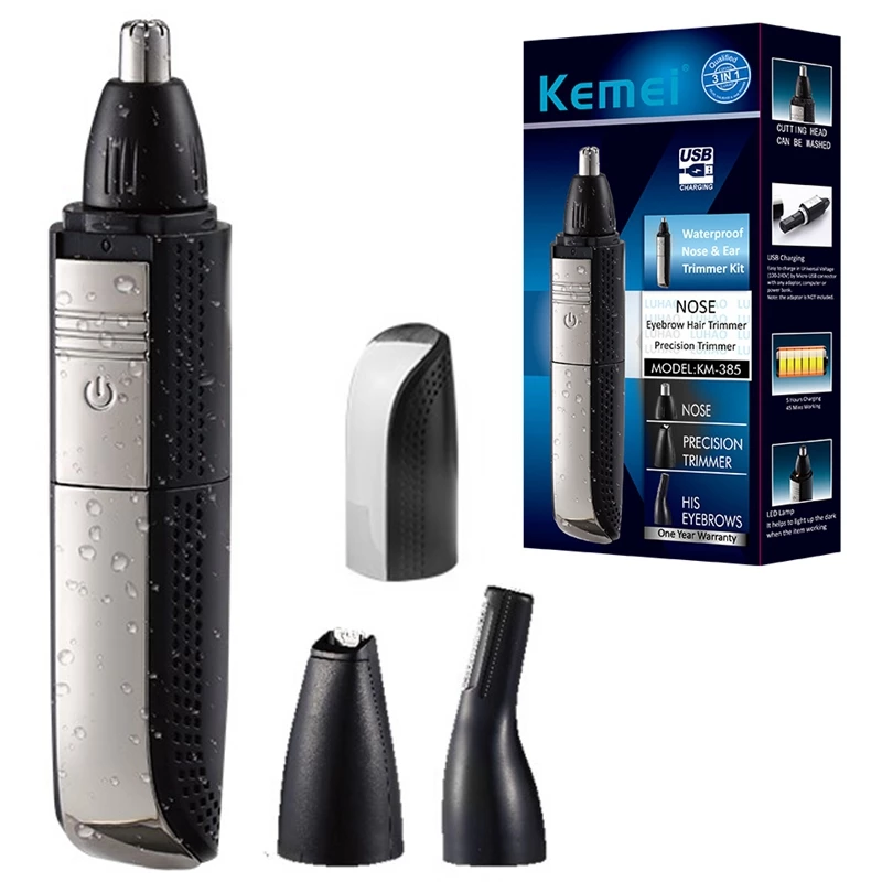 USB Rechargable 3-in-1 Electric Waterproof Nose/Ear/Eyebrow/Beard Hair Trimmer