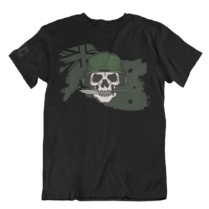 Sierra Charlie Army Helmeted Skull On Australian Flag T-Shirt