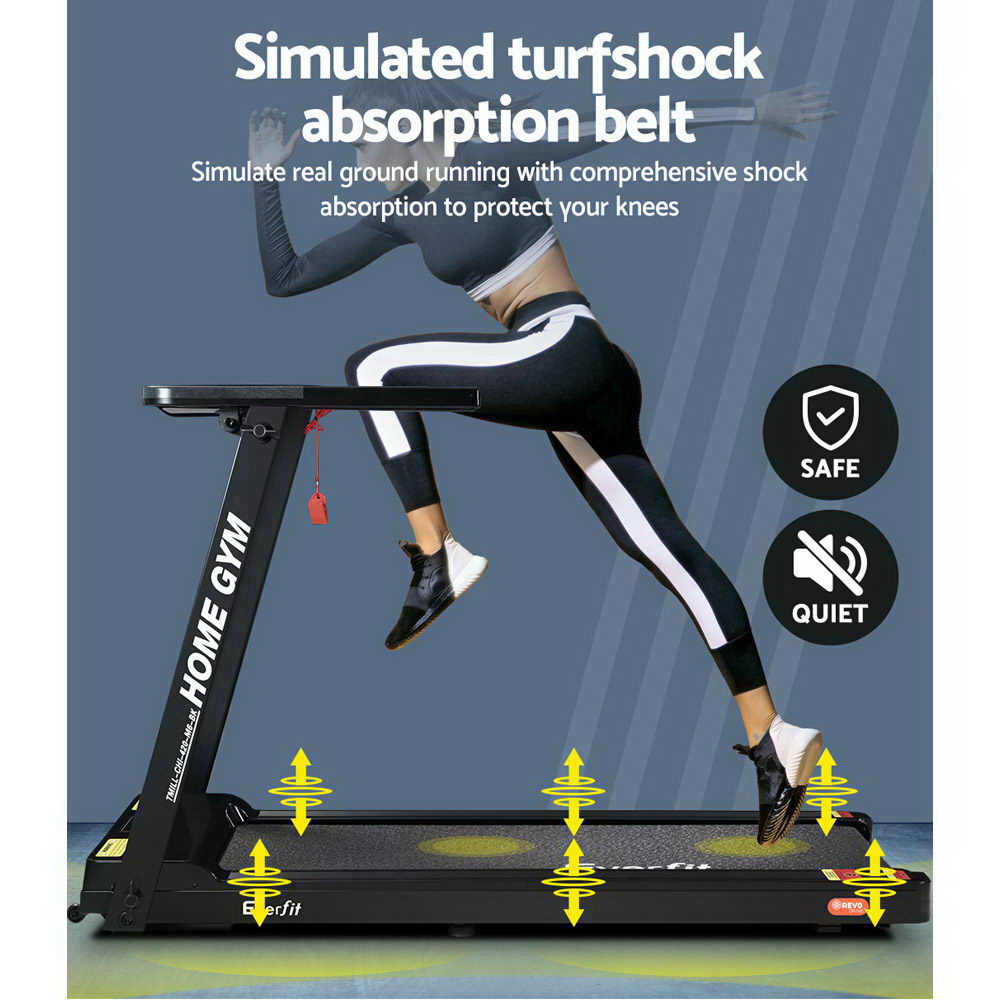 Everfit Electric Treadmill Home Gym Exercise Running Machine Fitness Equipment Compact Fully Foldable 420mm Belt Black MANBASE