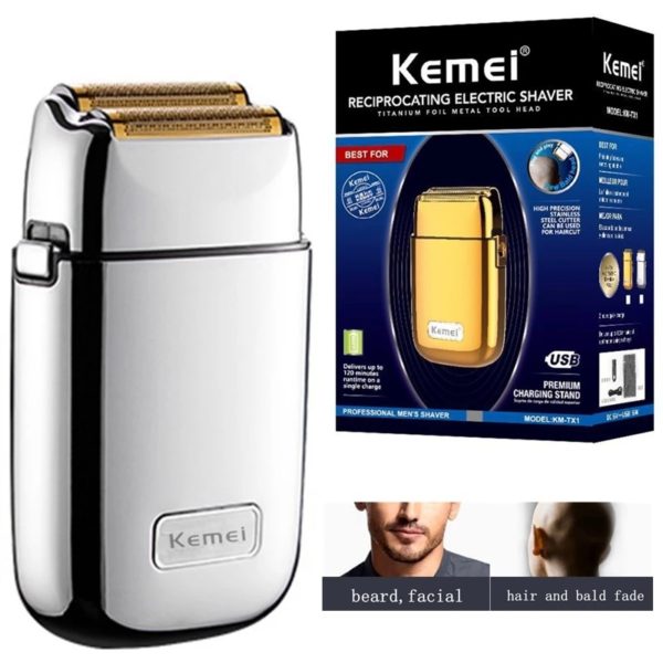 USB Rechargable Reciprocating Titanium Hypoallergenic Foil Shaver Silver