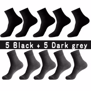 10 Pair Pack of Men's Bamboo Fibre Business Socks 5 x Black 5 x Dark Grey
