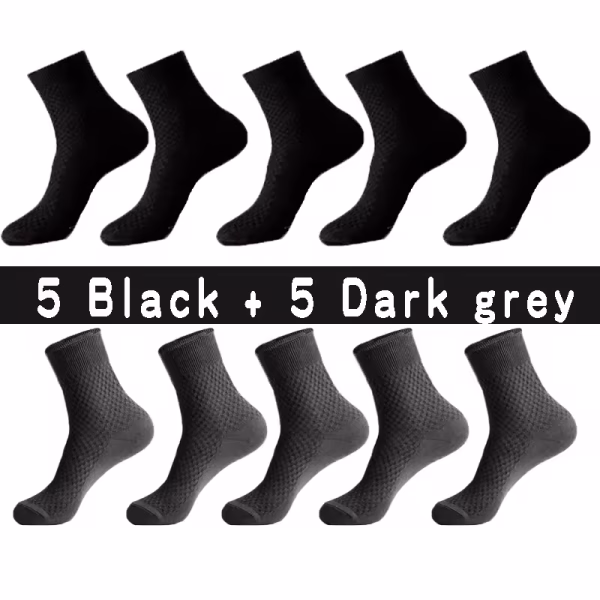 10 Pair Pack of Men's Bamboo Fibre Business Socks 5 x Black 5 x Dark Grey