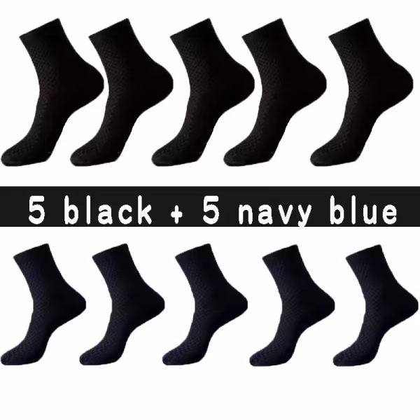10 Pair Pack of Men's Bamboo Fibre Business Socks 5 x Black 5 x Navy Blue